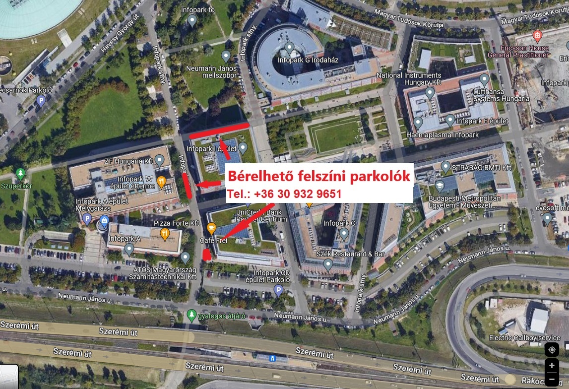 bérelhető felszíni parkolók – Infopark – elérhetőséggel
